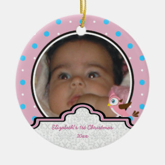 Stippen baby meisje eerste kerst foto ornament