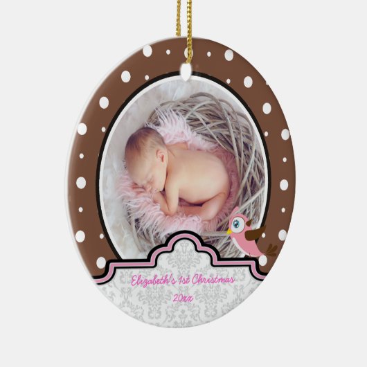 Stippen baby meisje eerste kerst foto ornament (Rechts)