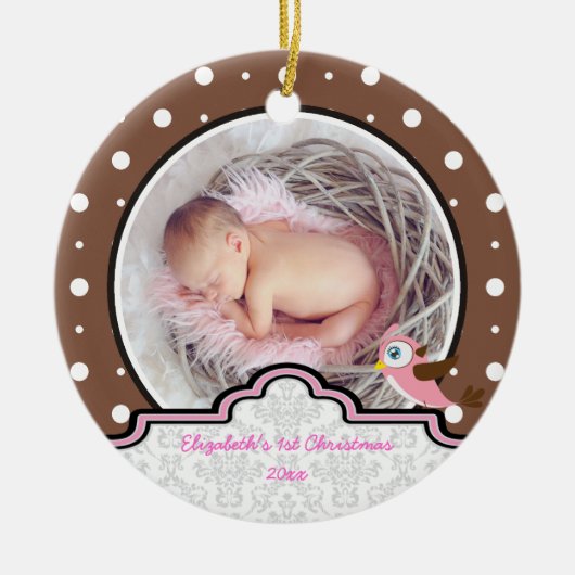 Stippen baby meisje eerste kerst foto ornament (Voorkant)
