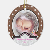 Stippen baby meisje eerste kerst foto ornament (Links)
