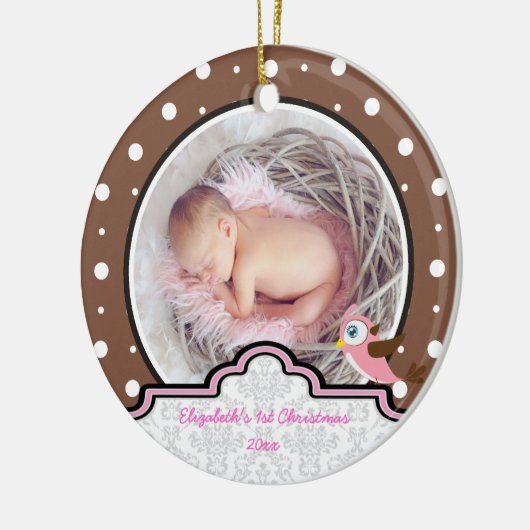Stippen baby meisje eerste kerst foto ornament (Links)