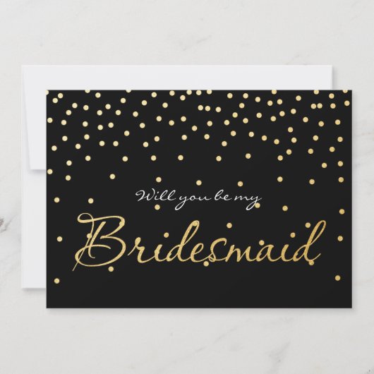 Stippen BRIDESMAID KAART Confetti Black & Gold Foi (Voorkant)