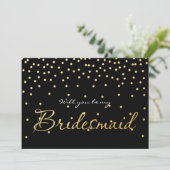 Stippen BRIDESMAID KAART Confetti Black & Gold Foi (Staand voorkant)