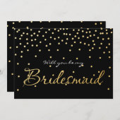Stippen BRIDESMAID KAART Confetti Black & Gold Foi (Voorkant / Achterkant)