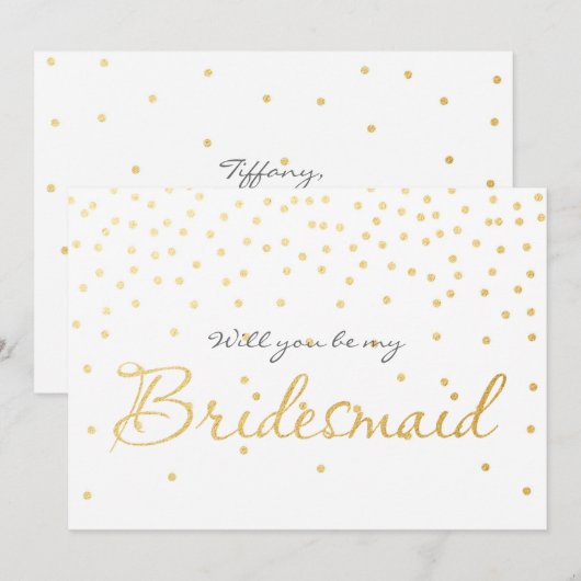Stippen BRIDESMAID KAART witte en goudolie Confett (Voorkant / Achterkant)