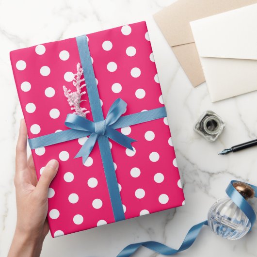 Stippen Cadeaupapier Wit en Heet Roze (Geschenken)