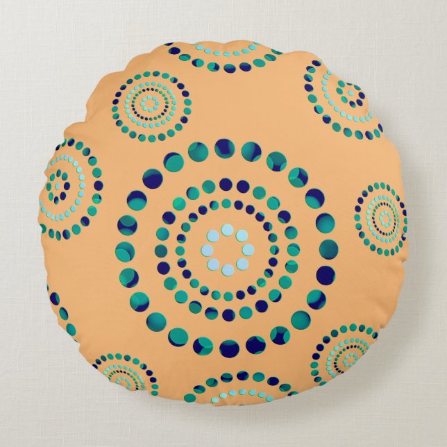 Stippen Circle Power Flowers + uw backgr. Rond Kussen (Voorkant)