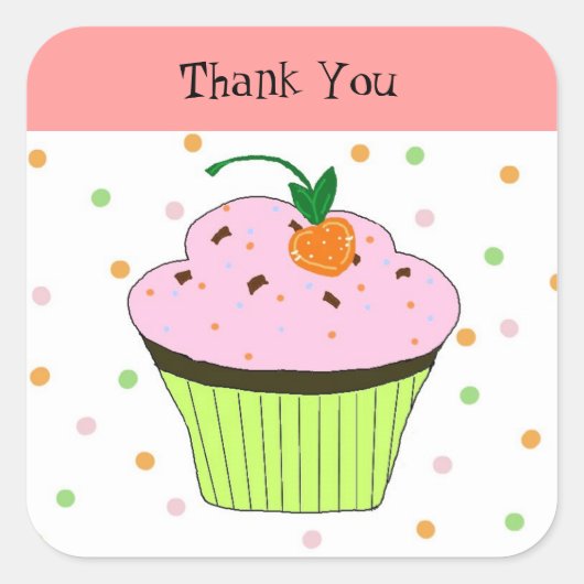Stippen Cupcake Bedankt Vierkante Sticker (Voorkant)