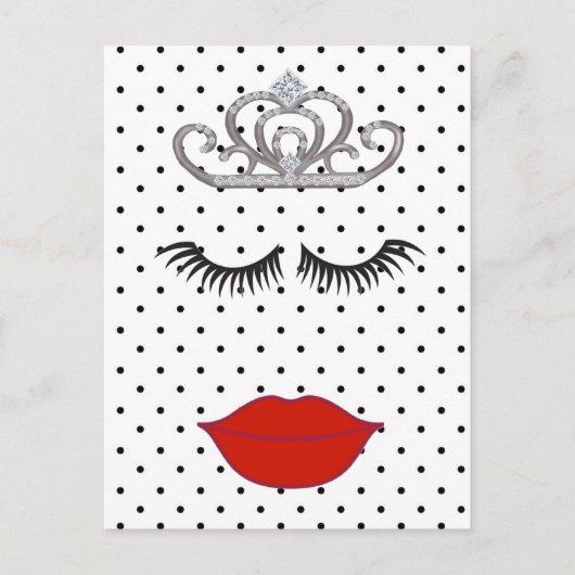 Stippen Douche Waar is mijn Lipstick Tiara Feestje Briefkaart (Voorkant)