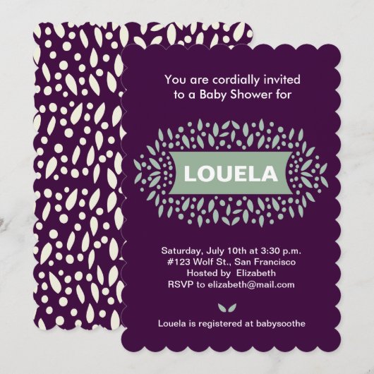 stippen en bladeren baby shower kaart (Voorkant / Achterkant)