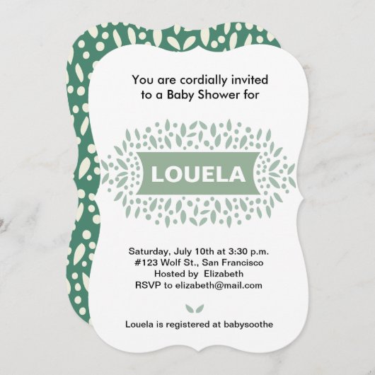 stippen en bladeren baby shower kaart (Voorkant / Achterkant)