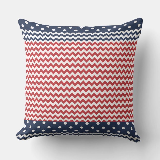 Stippen en Chevron Patriotic USA Outdoor Pillow Buitenkussen (Voorkant)