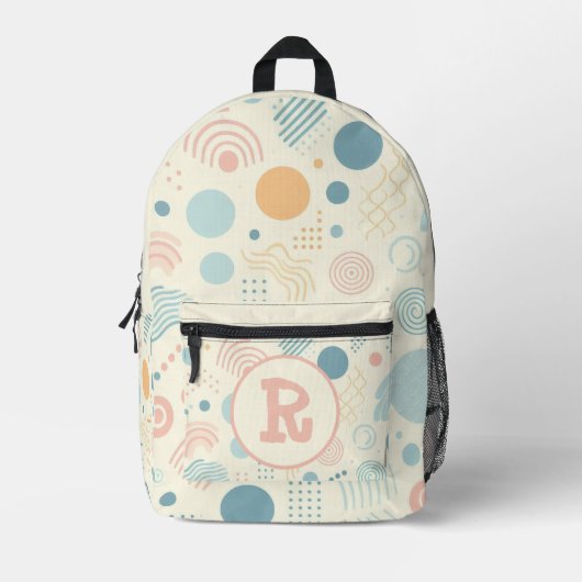 Stippen en cirkels gepersonaliseerd monogram bedrukte rugzak (Voorkant)