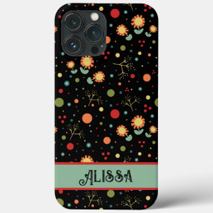 Stippen en Flower Sprigs Inspirivity Retro Modern Case-Mate iPhone Case
