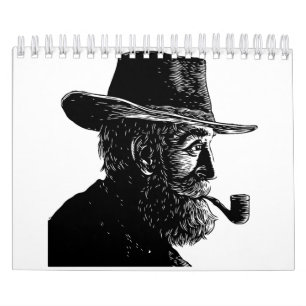 Stippen- en Lijnenportret: Wijze Oude Man die een Kalender