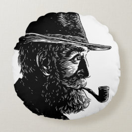 Stippen- en Lijnenportret: Wijze Oude Man die een  Rond Kussen