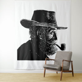 Stippen- en Lijnenportret: Wijze Oude Man die een  Wandkleed