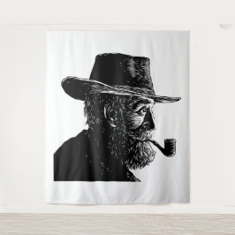 Stippen- en Lijnenportret: Wijze Oude Man die een  Wandkleed