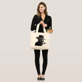 Stippen- en Lijnportret: Wijze Oude Man die een Pi Grote Tote Bag