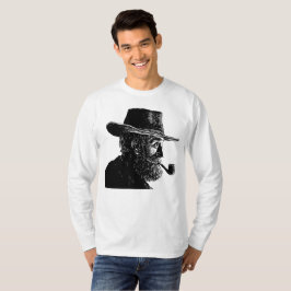 Stippen- en Lijnportret: Wijze Oude Man die een Pi T-shirt