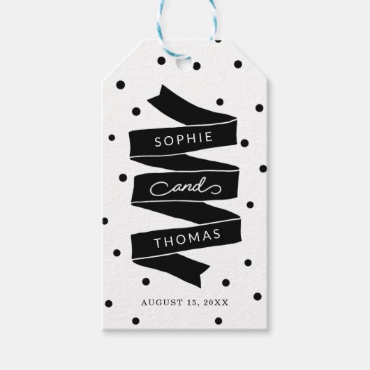 Stippen en lint bruiloft gunst cadeaulabel (Voorkant)