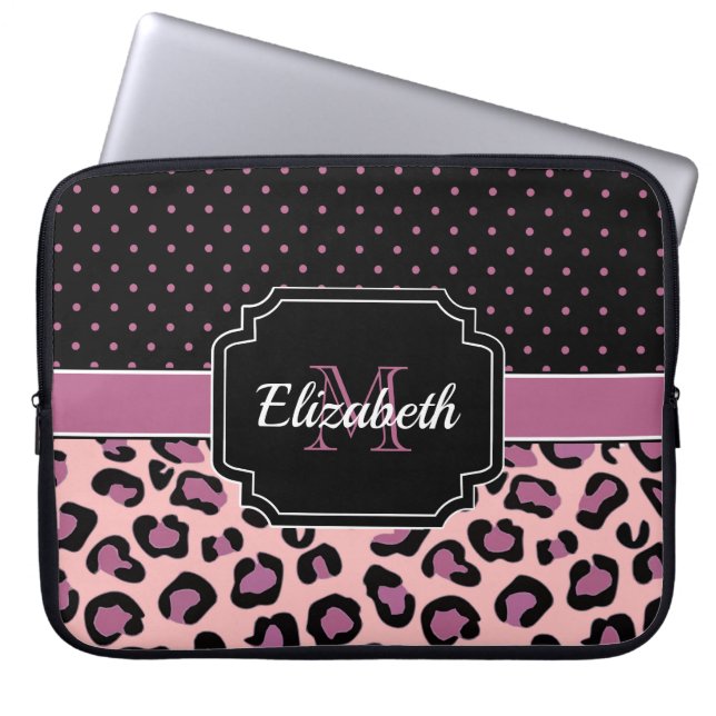 Stippen en luipaard afdrukken laptop sleeve (Voorkant)
