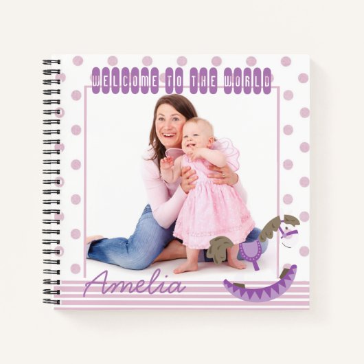 Stippen en Rocking Horse Custom Photo Baby Journal Notitieboek (Voorkant)