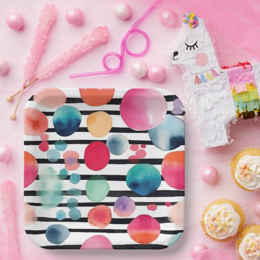 Stippen en strepen 1 papieren bordje (Feest)