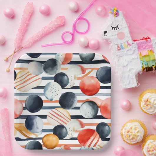 Stippen en strepen 3 papieren bordje (Feest)