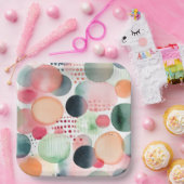 Stippen en strepen 4 papieren bordje (Feest)