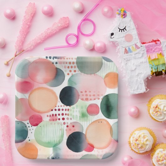 Stippen en strepen 4 papieren bordje (Feest)