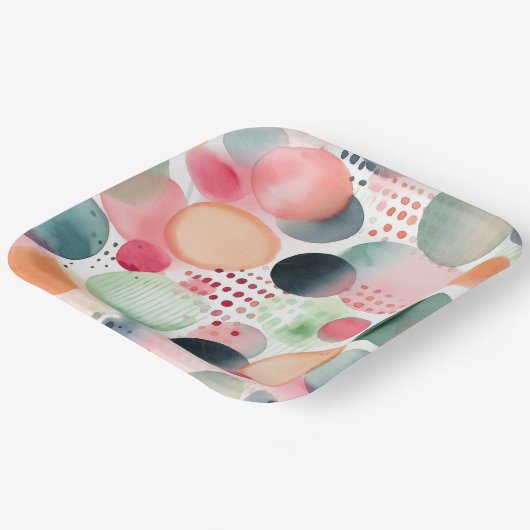 Stippen en strepen 4 papieren bordje (Gebogen)