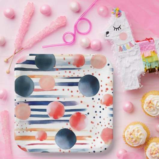 Stippen en strepen 5 papieren bordje (Feest)