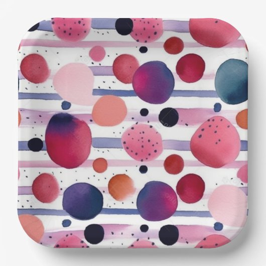 Stippen en strepen 6 papieren bordje (Voorkant)
