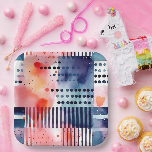 Stippen en strepen 9 papieren bordje (Feest)