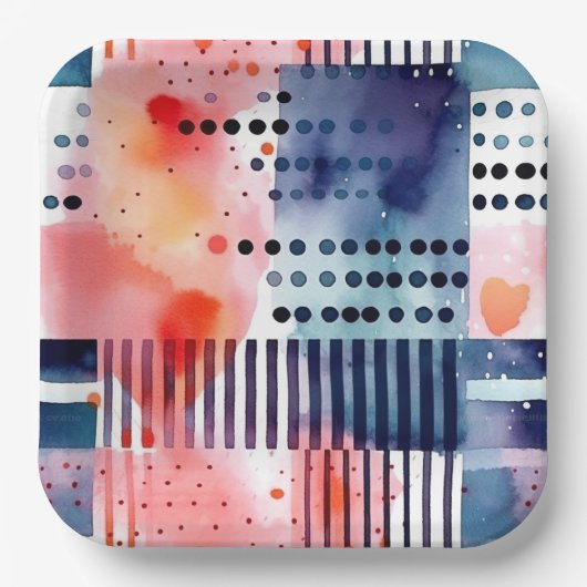 Stippen en strepen 9 papieren bordje (Voorkant)