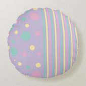 Stippen en Strepen - Roze, Geel, Paars, Groen Rond Kussen (Voorkant)