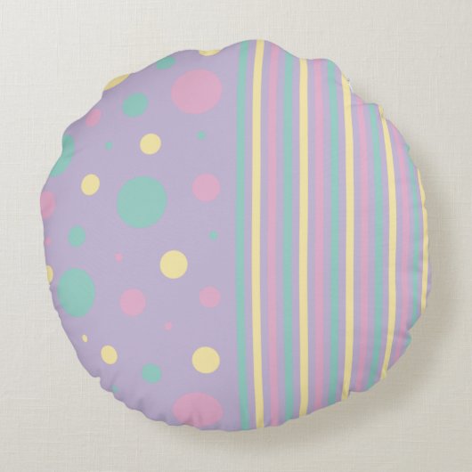 Stippen en Strepen - Roze, Geel, Paars, Groen Rond Kussen (Achterkant)