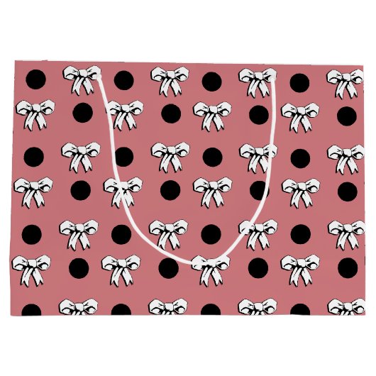 Stippen en Strikken Roze Wit Zwart Retro Stijl Groot Cadeauzakje (Achterkant)