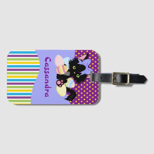 Stippen en stripes van zwarte keuken en paaseieren bagagelabel (Voorkant (horizontaal))