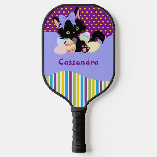 Stippen en stripes van zwarte keuken en paaseieren pickleball paddle (Voorkant)