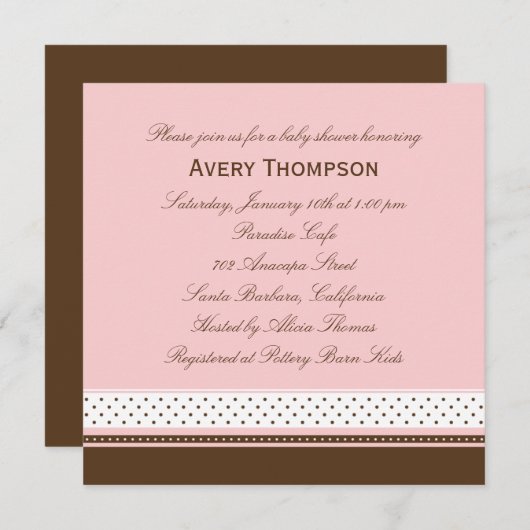 Stippen en strips Baby shower Uitnodiging - Roze (Voorkant / Achterkant)