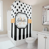 Stippen en strips douchegordijn (In situ)