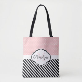 Stippen en strips tote bag