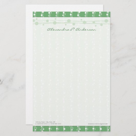 Stippen en stro Levendig groen Gepersonaliseerd br Briefpapier (Voorkant / Achterkant)