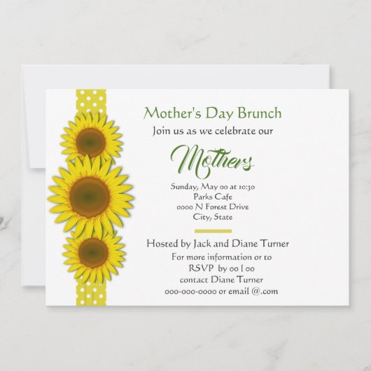 Stippen en zonnebloemen Moederdag uitnodiging (Voorkant)