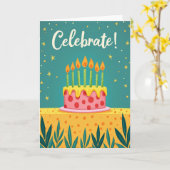 Stippen Feest Taart Kaart (Gele Bloem)