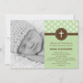 Stippen Foto Christening Invitation Green Kaart (Voorkant)
