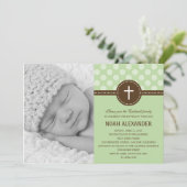 Stippen Foto Christening Invitation Green Kaart (Staand voorkant)