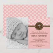 Stippen Foto Christening Uitnodiging Roze (Voorkant / Achterkant)